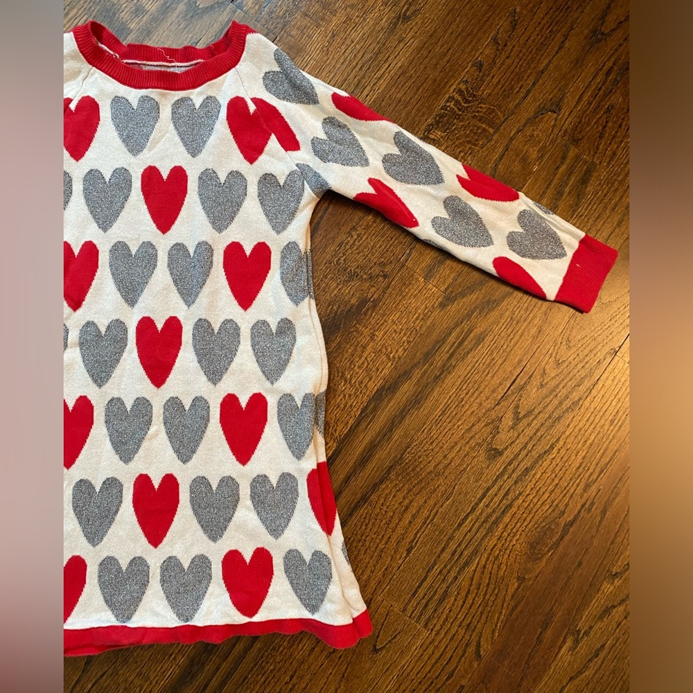 Hatley- valentines holiday Girls Red & Gray Heart Knit Sweater Dress Top size 4 - Picture 3 of 11
